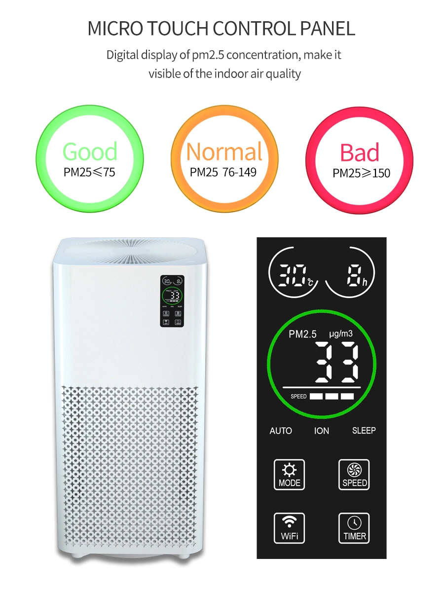 Smart Ionizer Air Purifier for Home Large Room, with H11 True HEPA Filter, Pm2.5 Air Quality Sensor